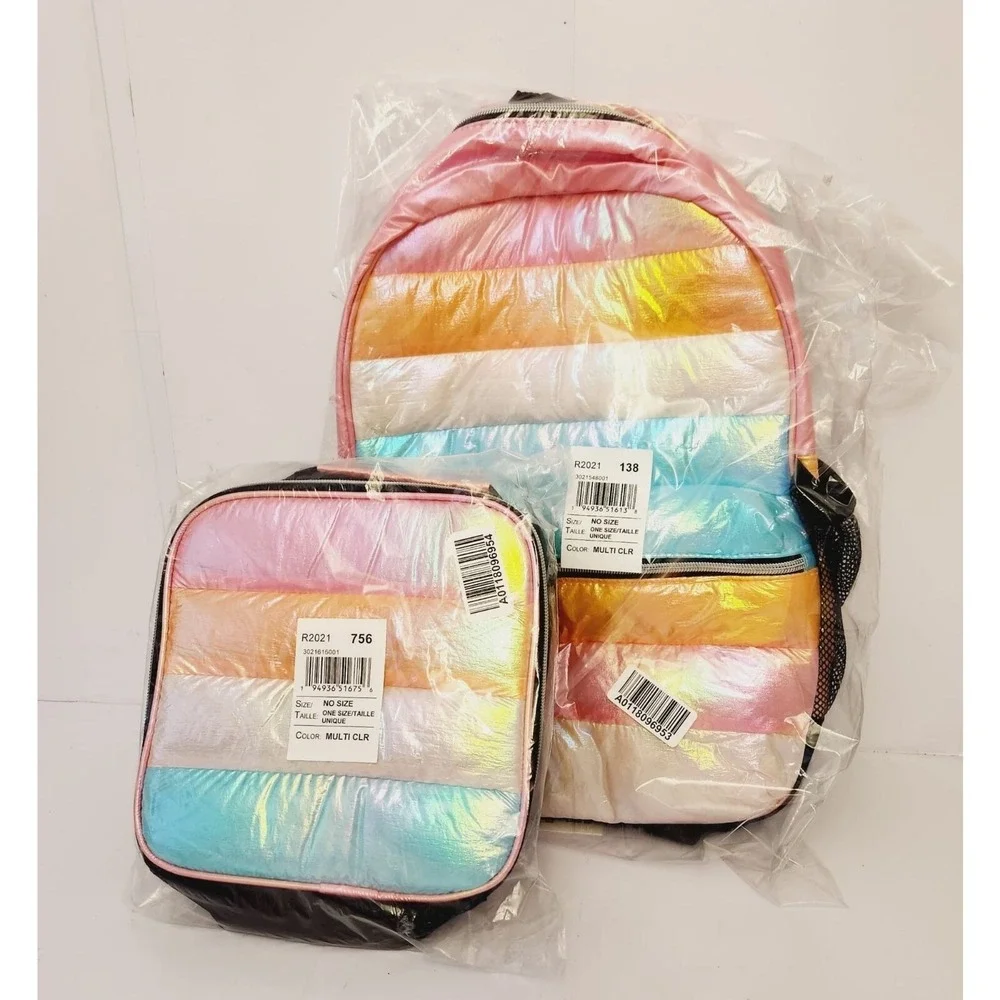 Girls Quilted Backpack And Lunchbox  For Girls 2 Piece Set - Multicolour‎